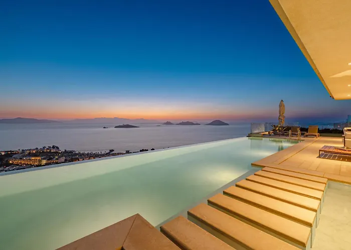 Villa View Bodrum Infinity Pool Sunset Over Greek Islands Private Concierge Breakfast Up To 10 Guests